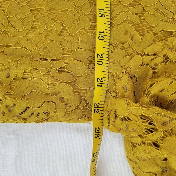 Zac and Rachel deep yellow lined lace top long sleeves flare cuffs boho party L - Picture 11 of 12